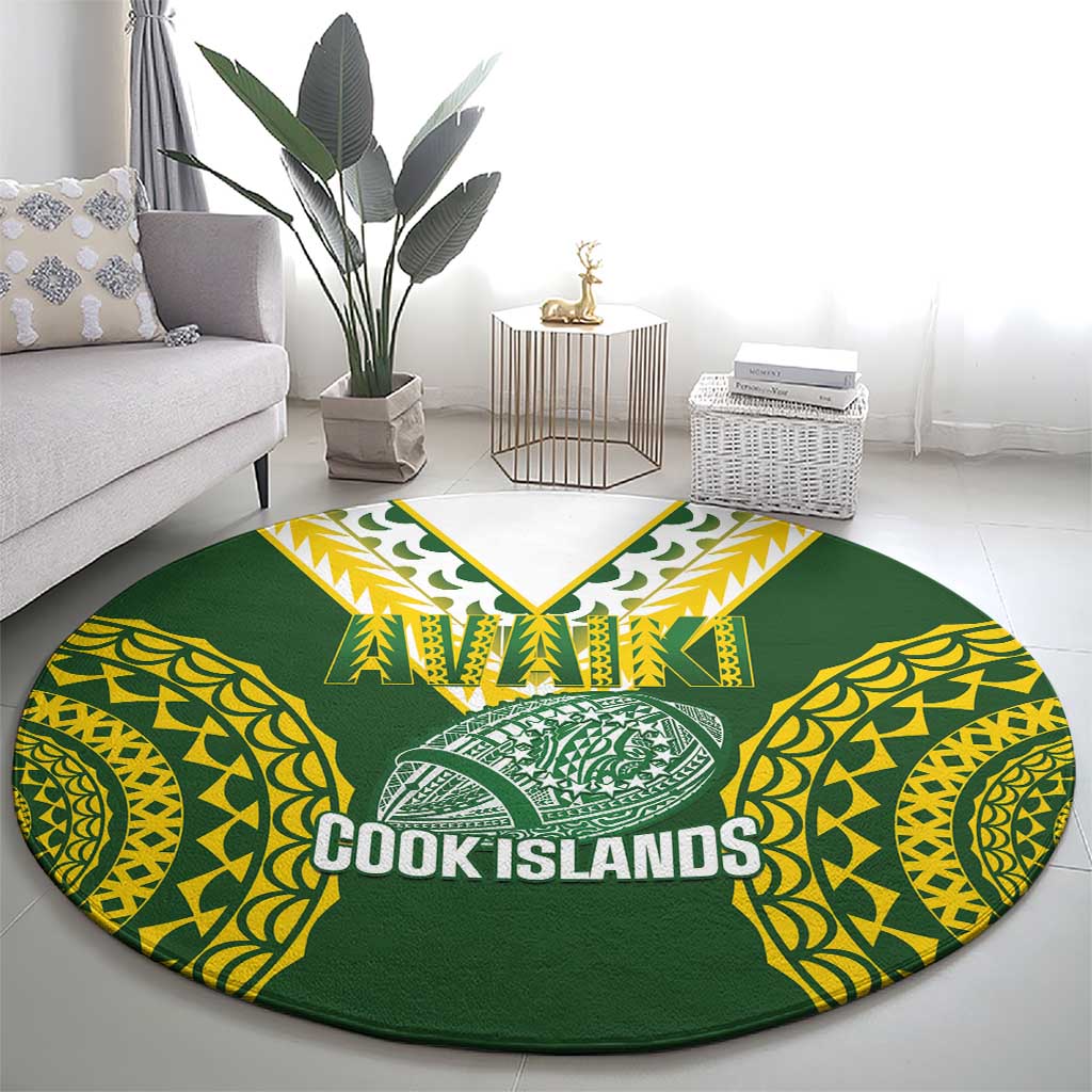 Avaiki Cook Islands Rugby Round Carpet Kuki Airani Tatau Green LT14 - Polynesian Pride