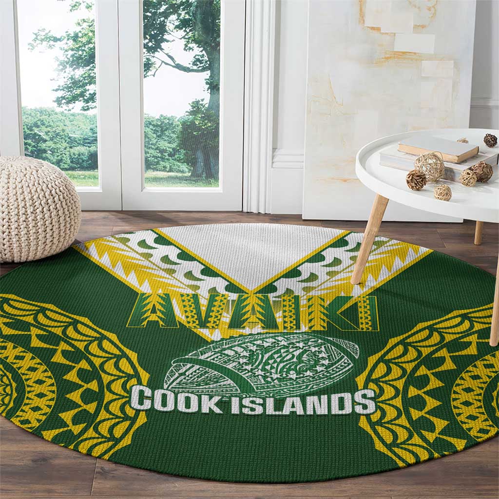 Avaiki Cook Islands Rugby Round Carpet Kuki Airani Tatau Green LT14 - Polynesian Pride
