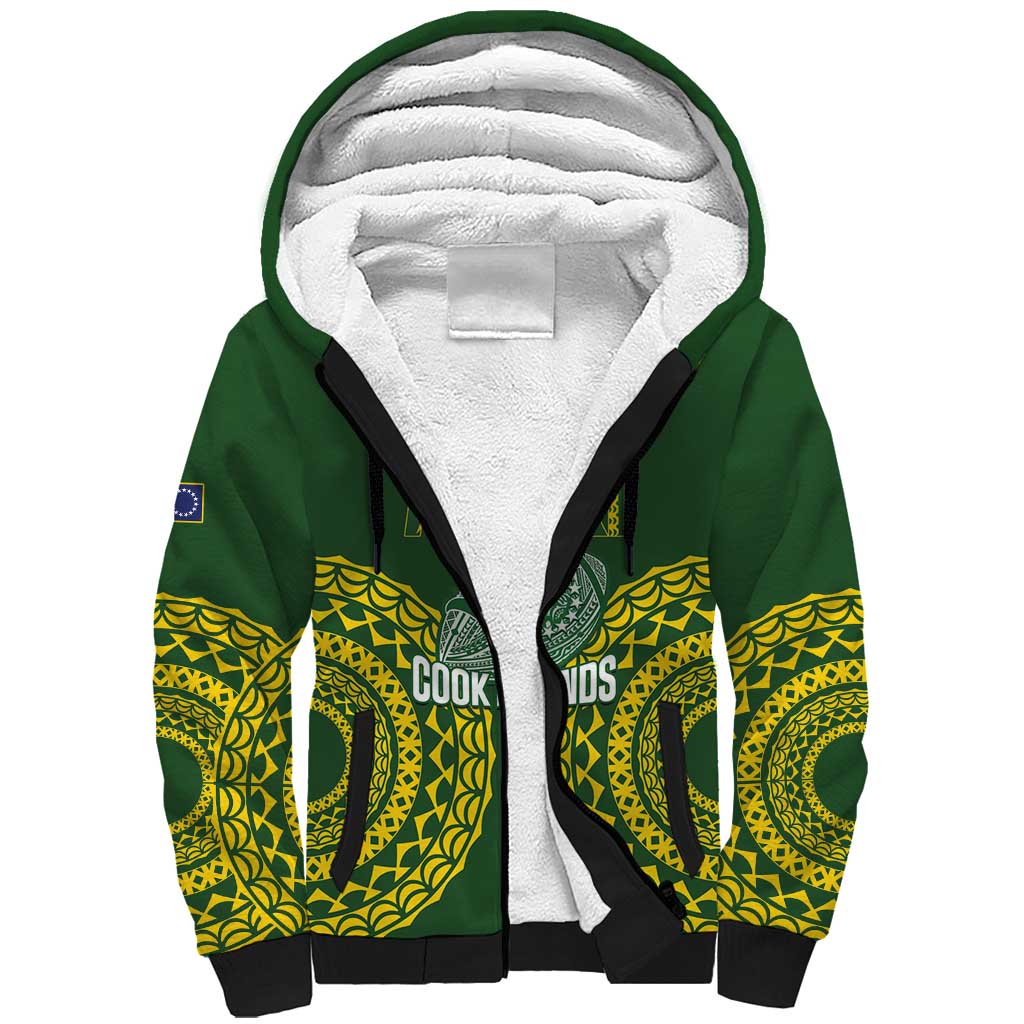 Custom Avaiki Cook Islands Rugby Sherpa Hoodie Kuki Airani Tatau Green LT14 Unisex Green - Polynesian Pride