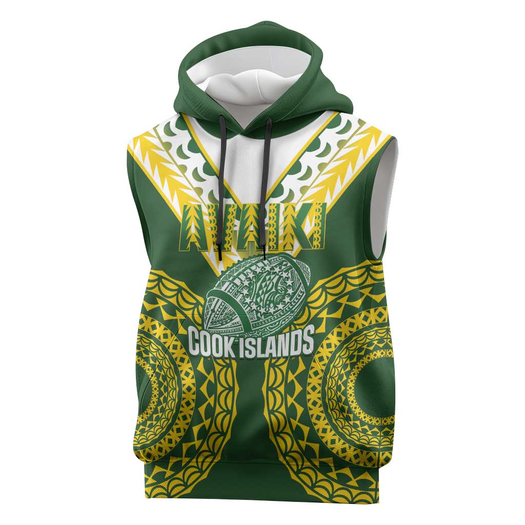 Custom Avaiki Cook Islands Rugby Sleeveless Hoodie Kuki Airani Tatau Green LT14 Green - Polynesian Pride