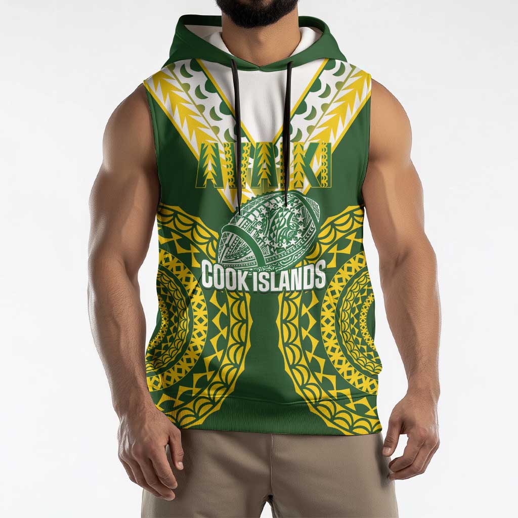 Custom Avaiki Cook Islands Rugby Sleeveless Hoodie Kuki Airani Tatau Green LT14 - Polynesian Pride