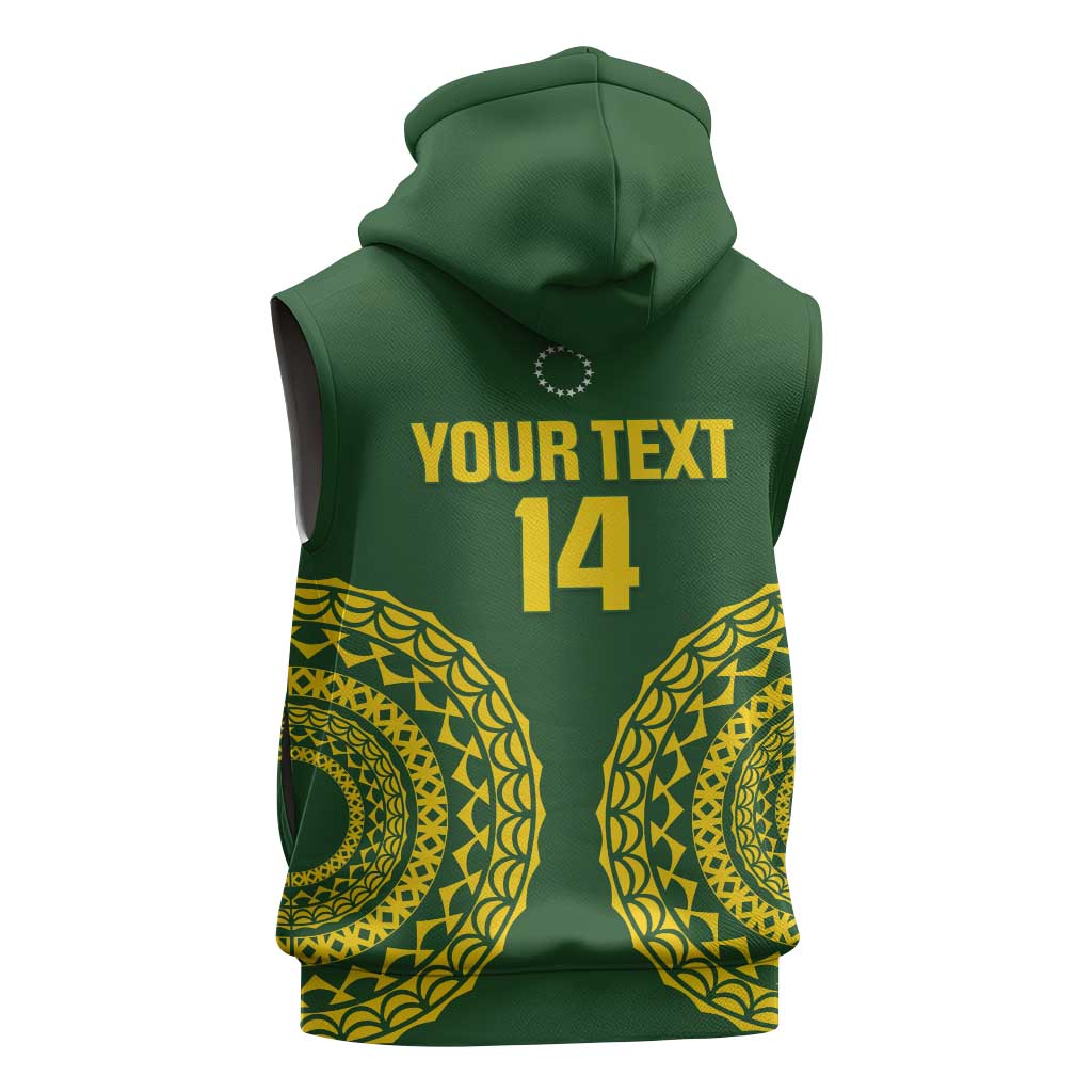 Custom Avaiki Cook Islands Rugby Sleeveless Zip Hoodie Kuki Airani Tatau Green LT14 - Polynesian Pride