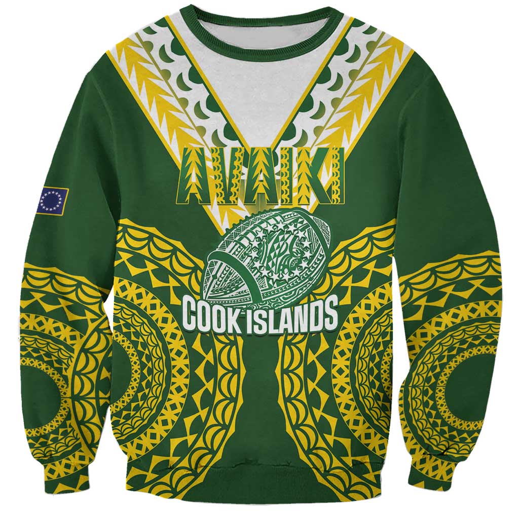 Custom Avaiki Cook Islands Rugby Sweatshirt Kuki Airani Tatau Green LT14 Unisex Green - Polynesian Pride
