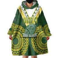 Custom Avaiki Cook Islands Rugby Wearable Blanket Hoodie Kuki Airani Tatau Green LT14 - Polynesian Pride