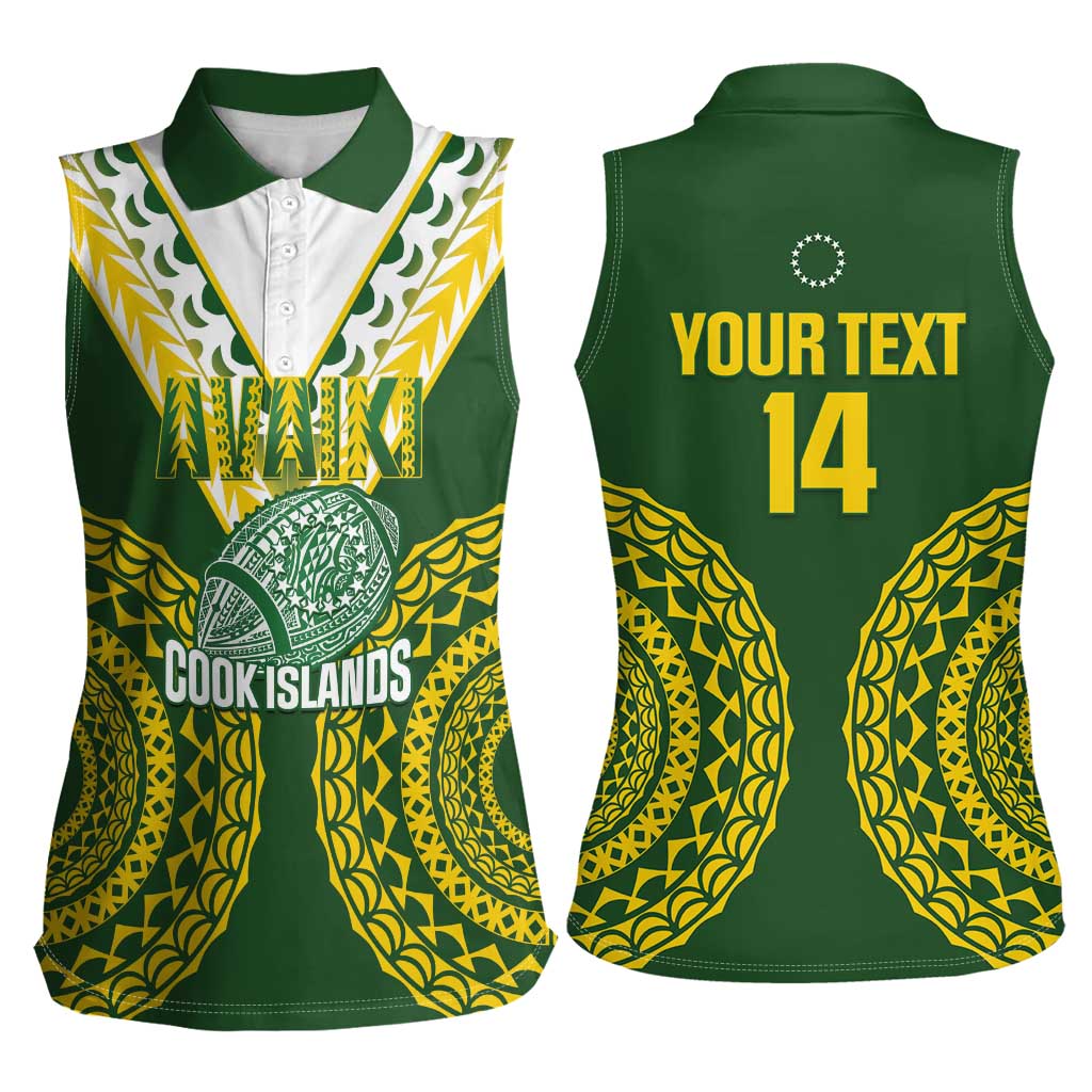 Custom Avaiki Cook Islands Rugby Women Sleeveless Polo Shirt Kuki Airani Tatau Green LT14 - Polynesian Pride