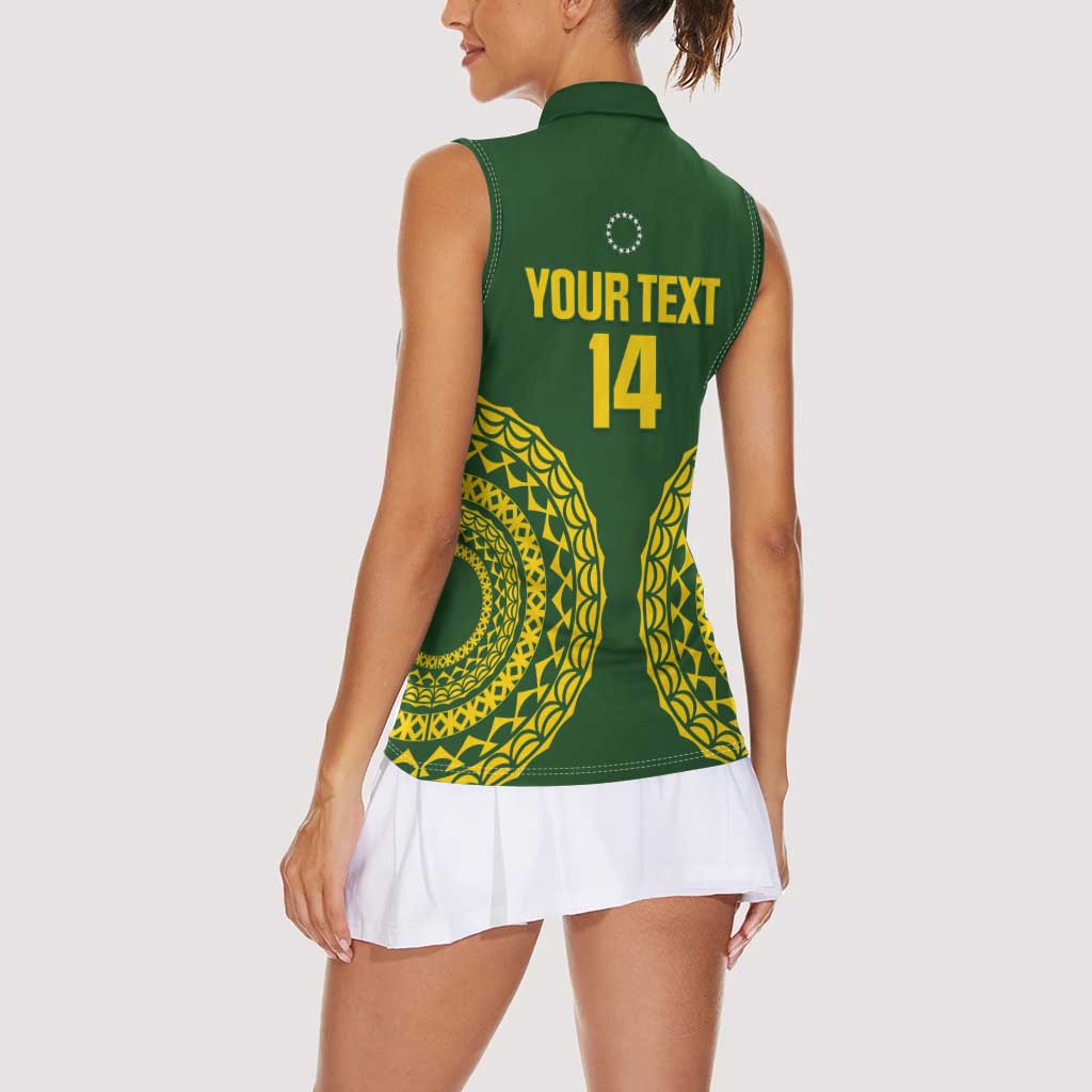 Custom Avaiki Cook Islands Rugby Women Sleeveless Polo Shirt Kuki Airani Tatau Green LT14 - Polynesian Pride