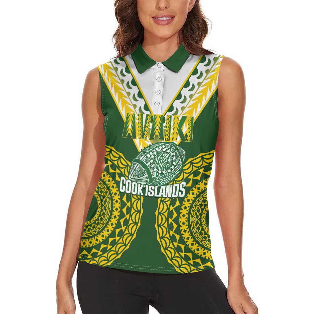 Custom Avaiki Cook Islands Rugby Women Sleeveless Polo Shirt Kuki Airani Tatau Green LT14 - Polynesian Pride
