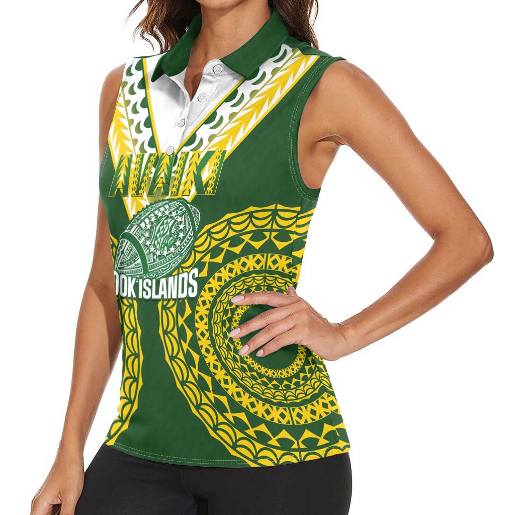 Custom Avaiki Cook Islands Rugby Women Sleeveless Polo Shirt Kuki Airani Tatau Green LT14 - Polynesian Pride
