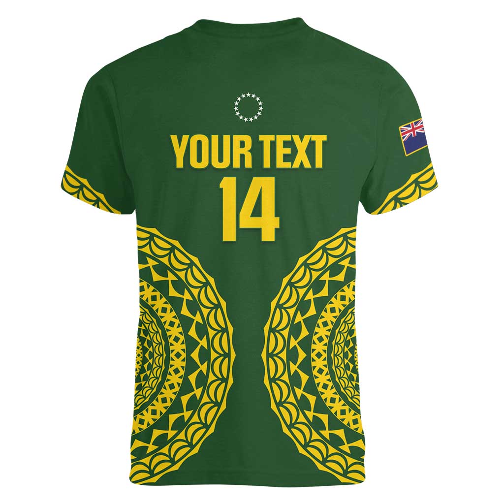 Custom Avaiki Cook Islands Rugby Women V-Neck T-Shirt Kuki Airani Tatau Green LT14 - Polynesian Pride