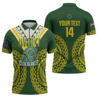 Custom Avaiki Cook Islands Rugby Zipper Polo Shirt Kuki Airani Tatau Green LT14 - Polynesian Pride