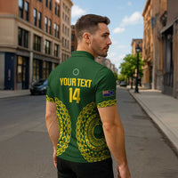 Custom Avaiki Cook Islands Rugby Zipper Polo Shirt Kuki Airani Tatau Green LT14 - Polynesian Pride
