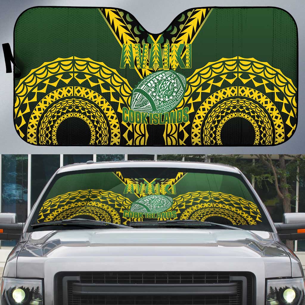 Avaiki Cook Islands Rugby Auto Sun Shade Kuki Airani Tatau Black LT14 Black - Polynesian Pride