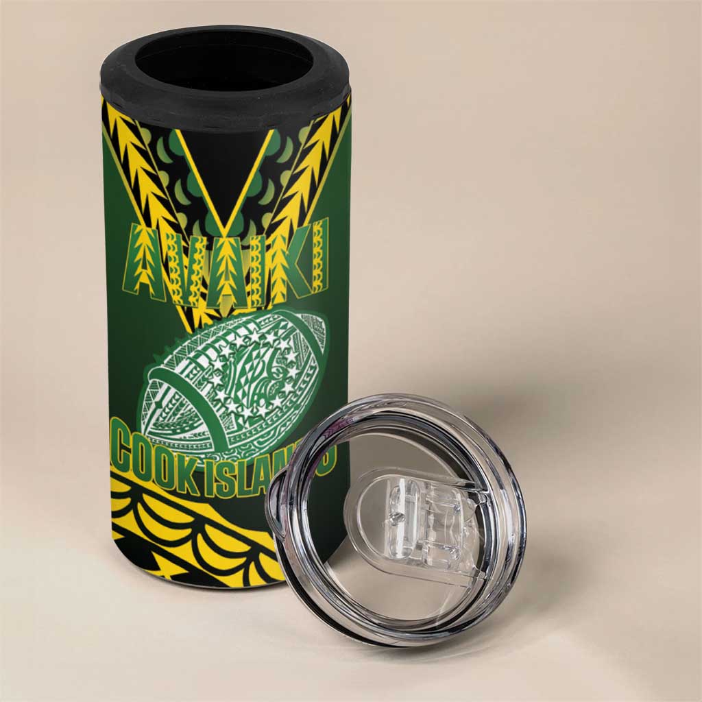 Custom Avaiki Cook Islands Rugby 4 in 1 Can Cooler Tumbler Kuki Airani Tatau Black LT14 - Polynesian Pride
