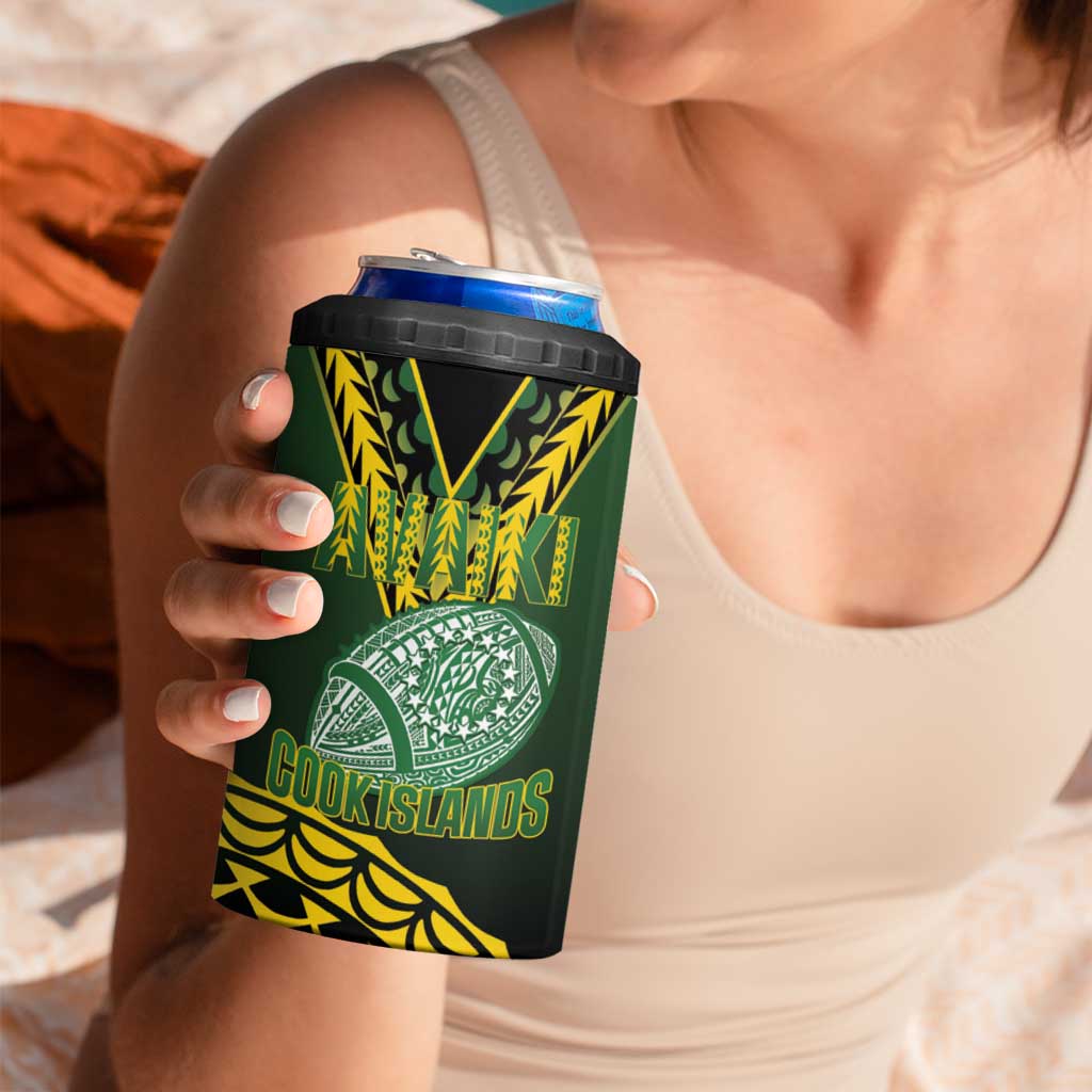 Custom Avaiki Cook Islands Rugby 4 in 1 Can Cooler Tumbler Kuki Airani Tatau Black LT14 - Polynesian Pride