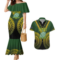 Custom Avaiki Cook Islands Rugby Couples Matching Mermaid Dress and Hawaiian Shirt Kuki Airani Tatau Black LT14 Black - Polynesian Pride
