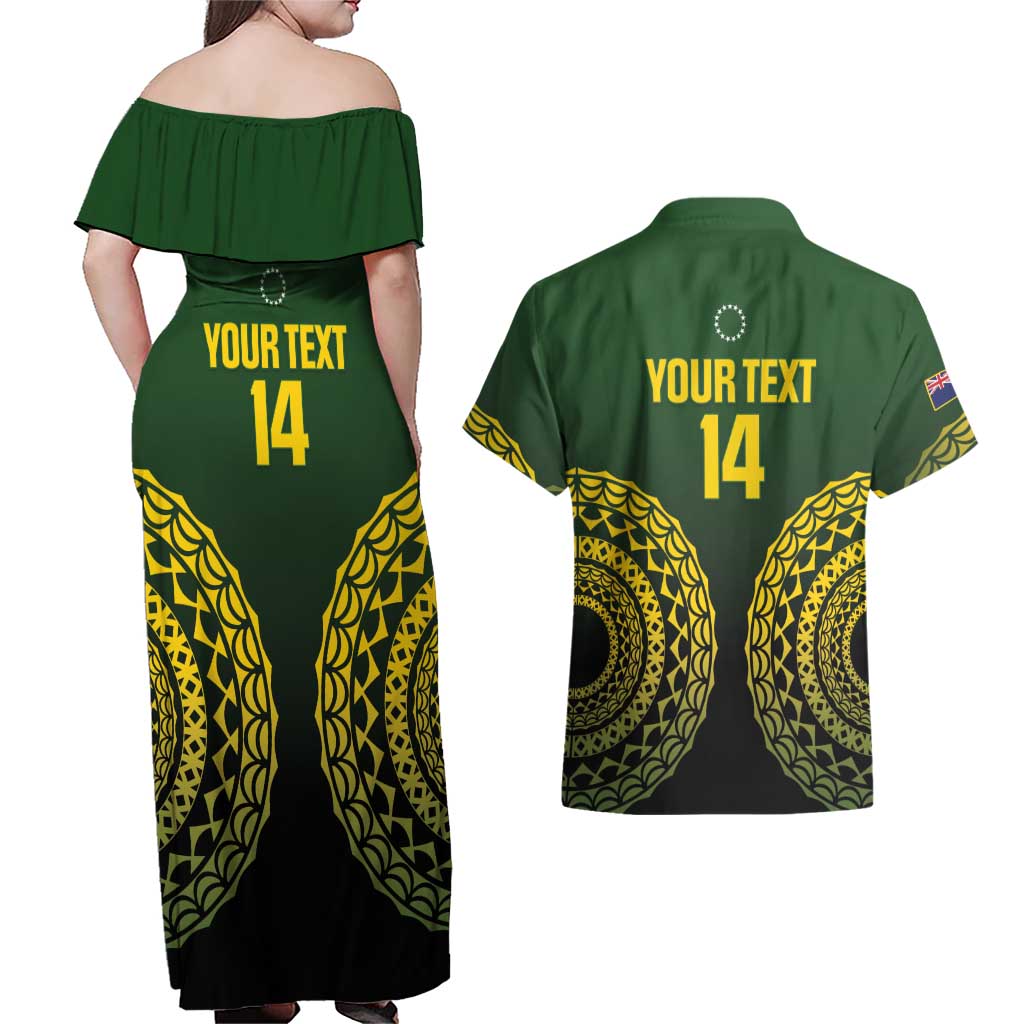 Custom Avaiki Cook Islands Rugby Couples Matching Off Shoulder Maxi Dress and Hawaiian Shirt Kuki Airani Tatau Black LT14 - Polynesian Pride
