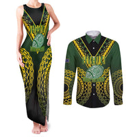 Custom Avaiki Cook Islands Rugby Couples Matching Tank Maxi Dress and Long Sleeve Button Shirt Kuki Airani Tatau Black LT14 Black - Polynesian Pride