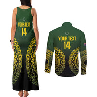 Custom Avaiki Cook Islands Rugby Couples Matching Tank Maxi Dress and Long Sleeve Button Shirt Kuki Airani Tatau Black LT14 - Polynesian Pride
