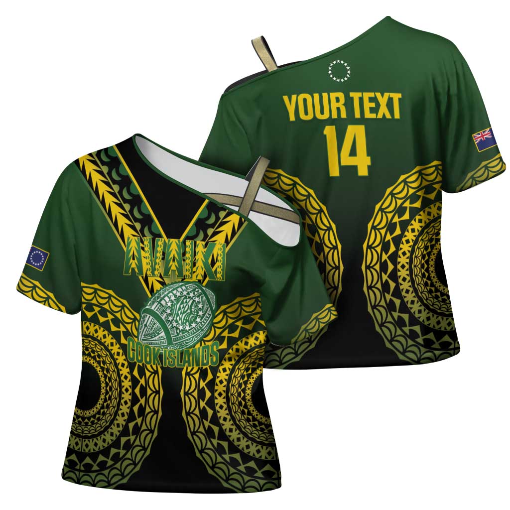 Custom Avaiki Cook Islands Rugby Cross Shoulder Shirt Kuki Airani Tatau Black - Polynesian Pride