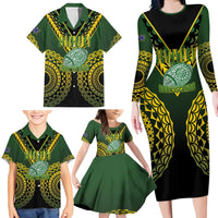 Custom Avaiki Cook Islands Rugby Family Matching Long Sleeve Bodycon Dress and Hawaiian Shirt Kuki Airani Tatau Black LT14 - Polynesian Pride