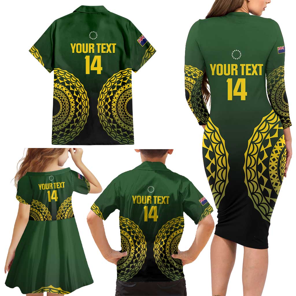 Custom Avaiki Cook Islands Rugby Family Matching Long Sleeve Bodycon Dress and Hawaiian Shirt Kuki Airani Tatau Black LT14 - Polynesian Pride