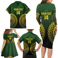 Custom Avaiki Cook Islands Rugby Family Matching Long Sleeve Bodycon Dress and Hawaiian Shirt Kuki Airani Tatau Black LT14 - Polynesian Pride