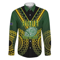 Custom Avaiki Cook Islands Rugby Family Matching Long Sleeve Bodycon Dress and Hawaiian Shirt Kuki Airani Tatau Black LT14 Dad's Shirt - Long Sleeve Black - Polynesian Pride