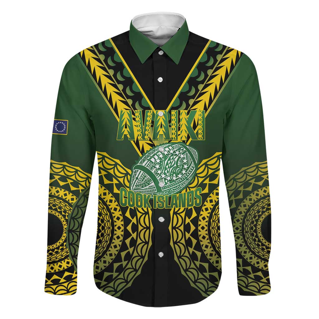 Custom Avaiki Cook Islands Rugby Family Matching Off Shoulder Maxi Dress and Hawaiian Shirt Kuki Airani Tatau Black LT14 Dad's Shirt - Long Sleeve Black - Polynesian Pride