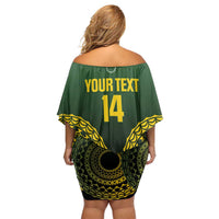 Custom Avaiki Cook Islands Rugby Family Matching Off Shoulder Short Dress and Hawaiian Shirt Kuki Airani Tatau Black LT14 - Polynesian Pride
