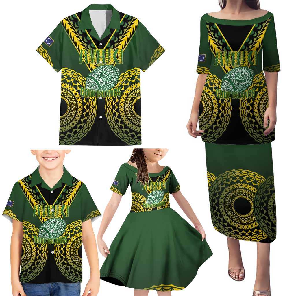 Custom Avaiki Cook Islands Rugby Family Matching Puletasi and Hawaiian Shirt Kuki Airani Tatau Black LT14 - Polynesian Pride