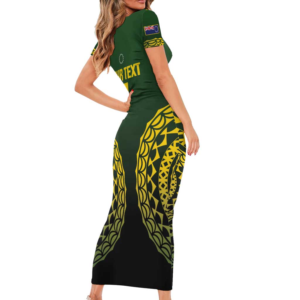 Custom Avaiki Cook Islands Rugby Family Matching Short Sleeve Bodycon Dress and Hawaiian Shirt Kuki Airani Tatau Black LT14 - Polynesian Pride