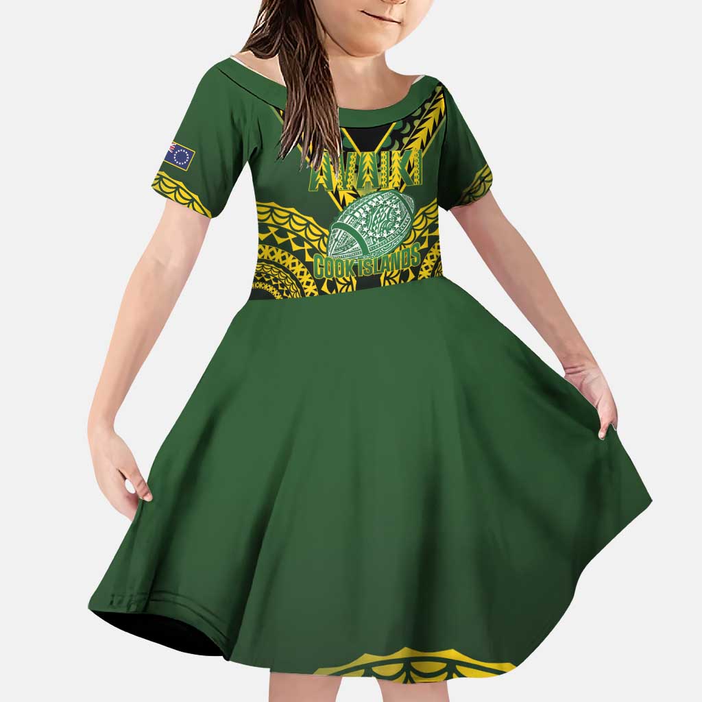 Custom Avaiki Cook Islands Rugby Family Matching Summer Maxi Dress and Hawaiian Shirt Kuki Airani Tatau Black LT14 Daughter's Dress Black - Polynesian Pride