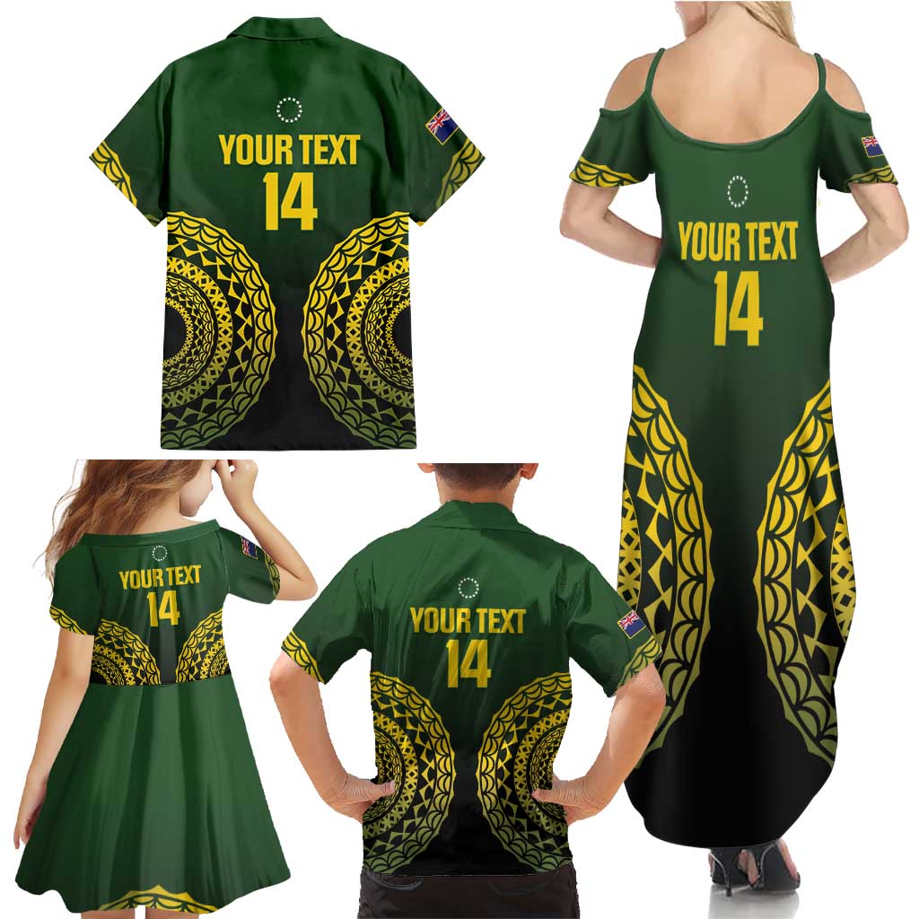 Custom Avaiki Cook Islands Rugby Family Matching Summer Maxi Dress and Hawaiian Shirt Kuki Airani Tatau Black LT14 - Polynesian Pride
