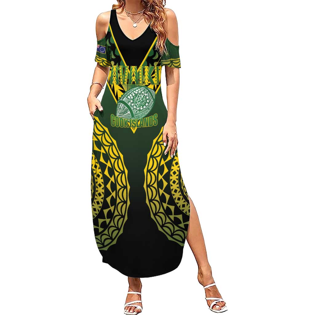 Custom Avaiki Cook Islands Rugby Family Matching Summer Maxi Dress and Hawaiian Shirt Kuki Airani Tatau Black LT14 Mom's Dress Black - Polynesian Pride