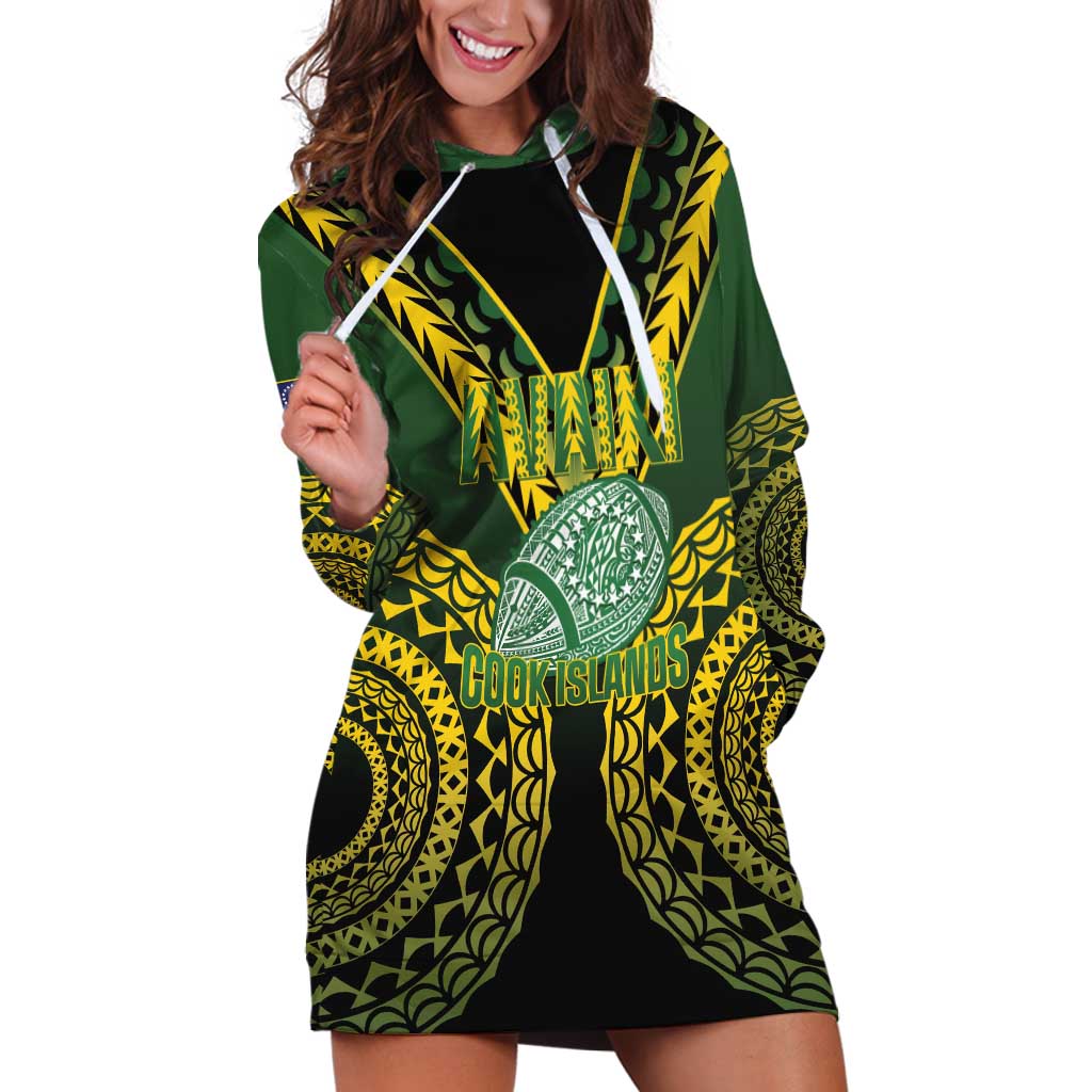 Custom Avaiki Cook Islands Rugby Hoodie Dress Kuki Airani Tatau Black LT14 Black - Polynesian Pride