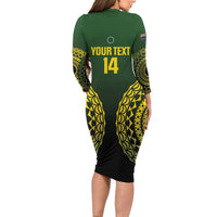 Custom Avaiki Cook Islands Rugby Long Sleeve Bodycon Dress Kuki Airani Tatau Black LT14 - Polynesian Pride