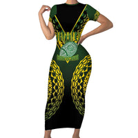 Custom Avaiki Cook Islands Rugby Short Sleeve Bodycon Dress Kuki Airani Tatau Black LT14 Long Dress Black - Polynesian Pride