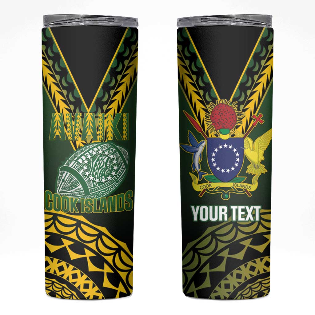 Custom Avaiki Cook Islands Rugby Skinny Tumbler Kuki Airani Tatau Black LT14 Black - Polynesian Pride