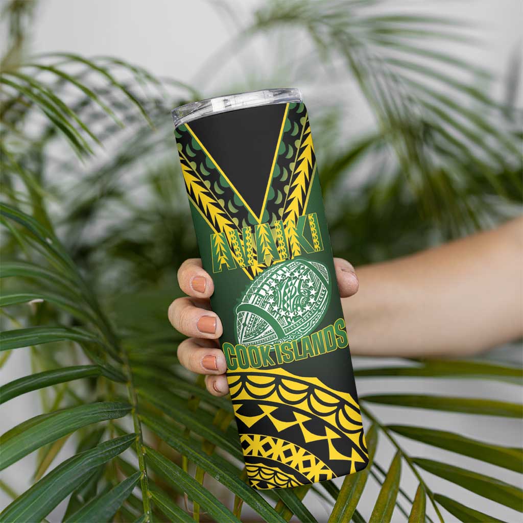 Custom Avaiki Cook Islands Rugby Skinny Tumbler Kuki Airani Tatau Black LT14 - Polynesian Pride