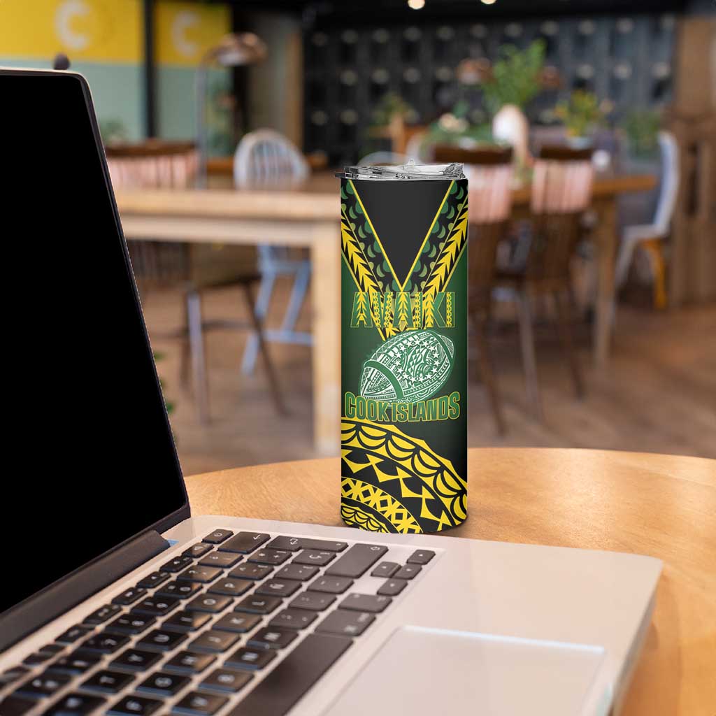 Custom Avaiki Cook Islands Rugby Skinny Tumbler Kuki Airani Tatau Black LT14 - Polynesian Pride