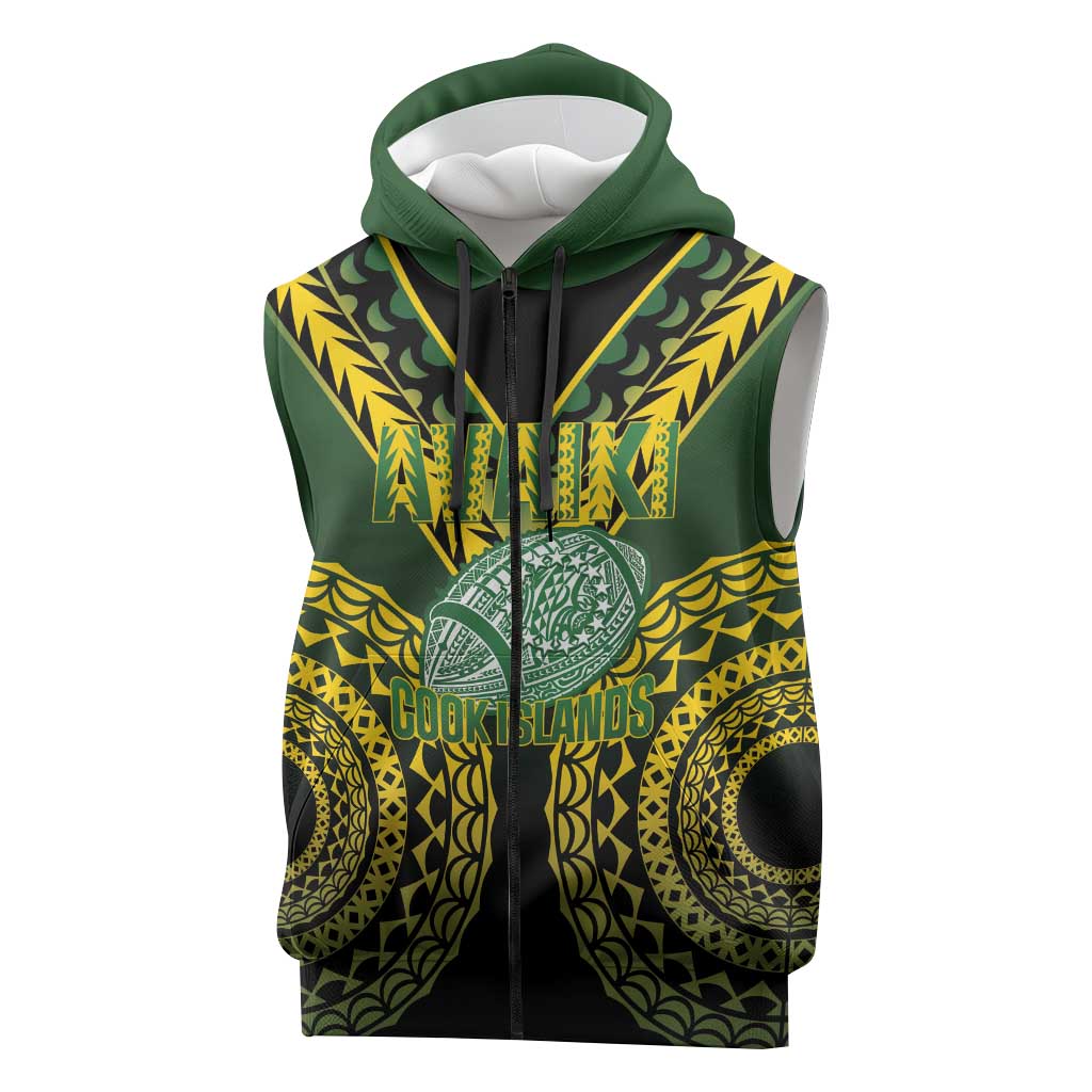 Custom Avaiki Cook Islands Rugby Sleeveless Zip Hoodie Kuki Airani Tatau Black LT14 Black - Polynesian Pride