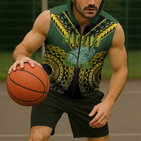 Custom Avaiki Cook Islands Rugby Sleeveless Zip Hoodie Kuki Airani Tatau Black LT14 - Polynesian Pride