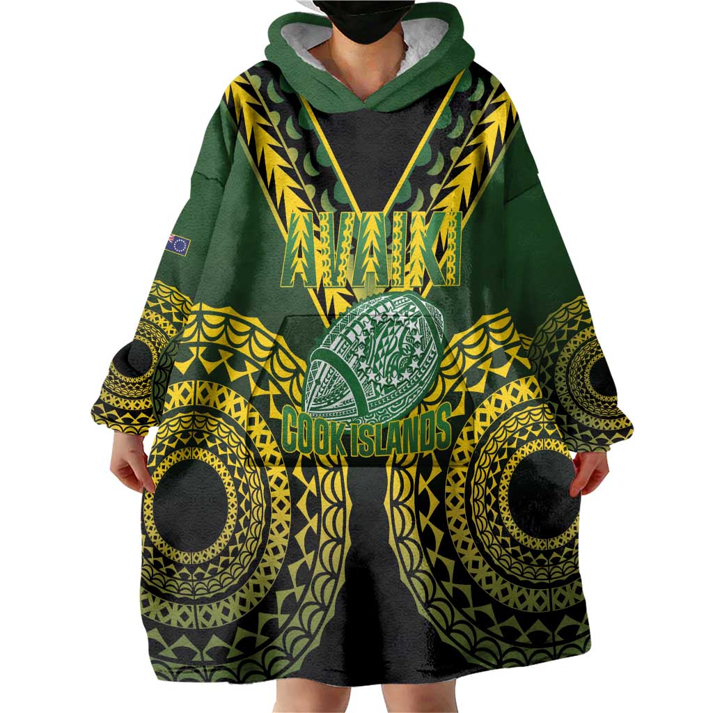 Custom Avaiki Cook Islands Rugby Wearable Blanket Hoodie Kuki Airani Tatau Black LT14 - Polynesian Pride