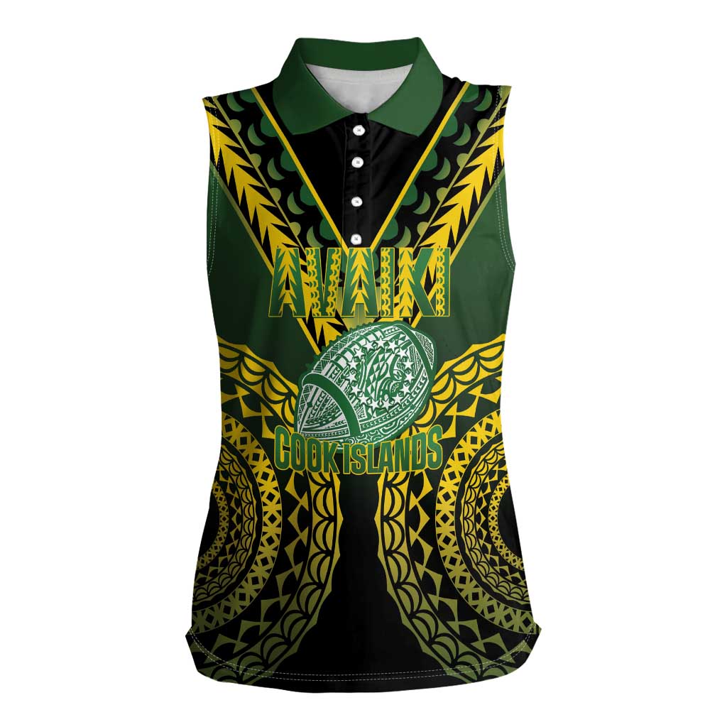 Custom Avaiki Cook Islands Rugby Women Sleeveless Polo Shirt Kuki Airani Tatau Black LT14 Female Black - Polynesian Pride