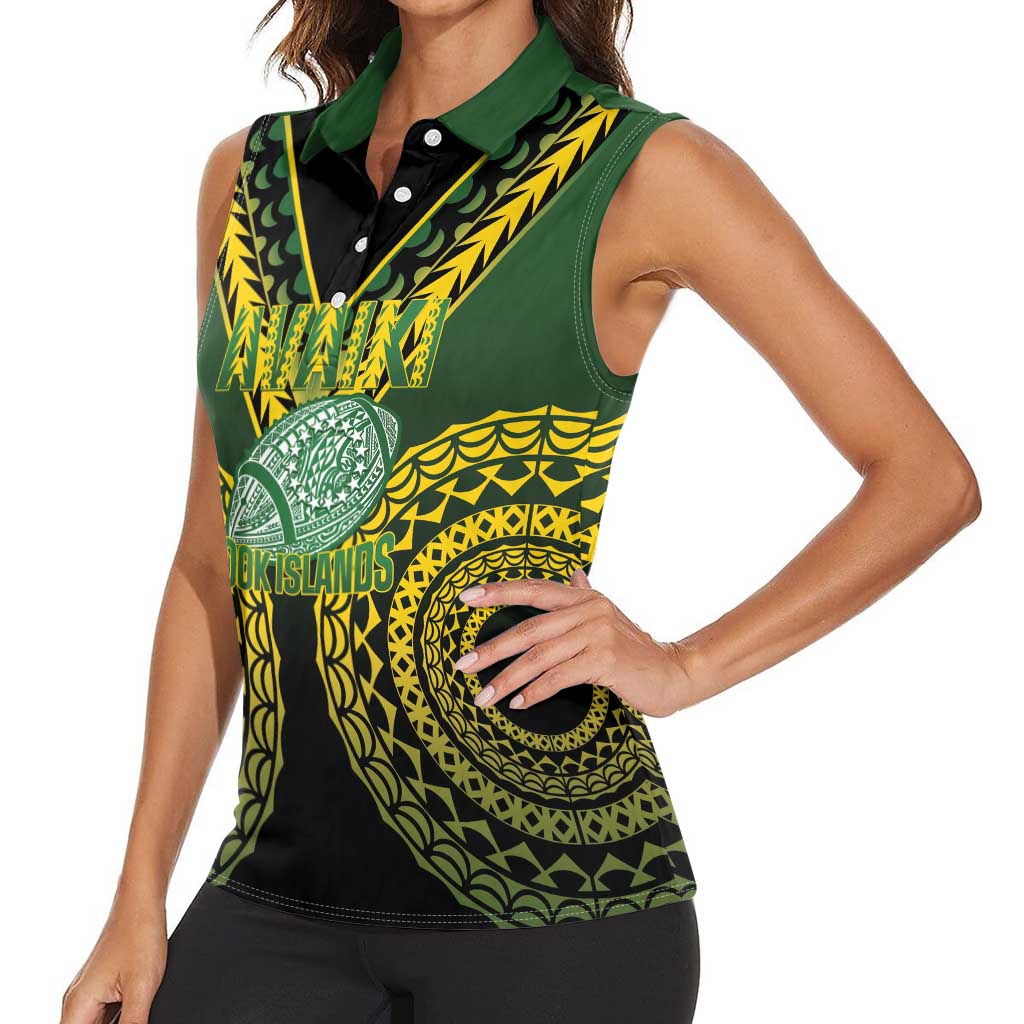 Custom Avaiki Cook Islands Rugby Women Sleeveless Polo Shirt Kuki Airani Tatau Black LT14 - Polynesian Pride