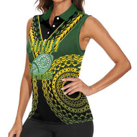 Custom Avaiki Cook Islands Rugby Women Sleeveless Polo Shirt Kuki Airani Tatau Black LT14 - Polynesian Pride