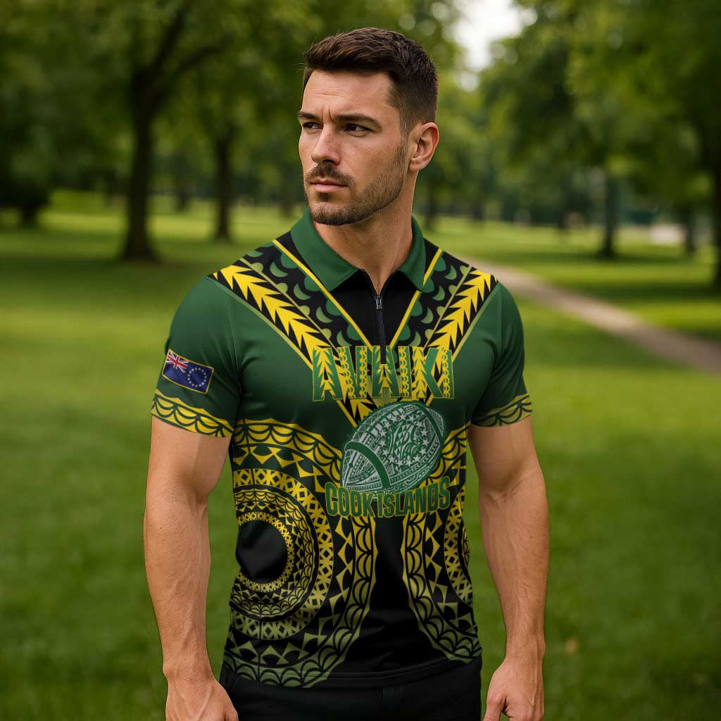 Custom Avaiki Cook Islands Rugby Zipper Polo Shirt Kuki Airani Tatau Black LT14 - Polynesian Pride