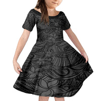 Polynesia Family Matching Long Sleeve Bodycon Dress and Hawaiian Shirt Polynesian Pattern Mix Plumeria Black LT14 Daughter's Dress Black - Polynesian Pride