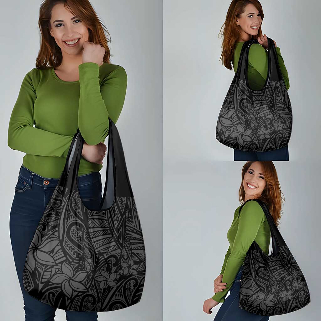 Polynesia Grocery Bag Polynesian Pattern Mix Plumeria Black