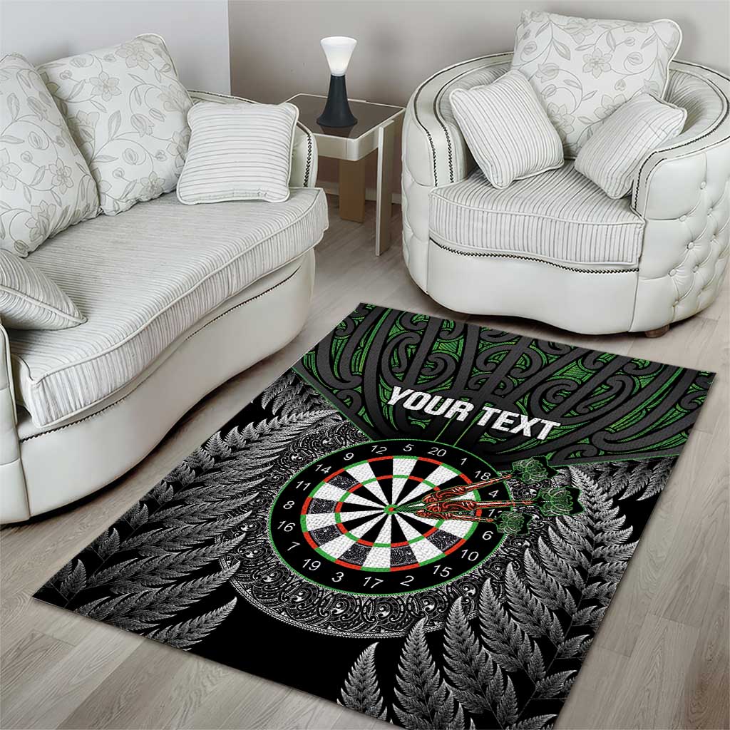 Personalised New Zealand Darts Area Rug Dartboard Maori Fern Puhoro Art